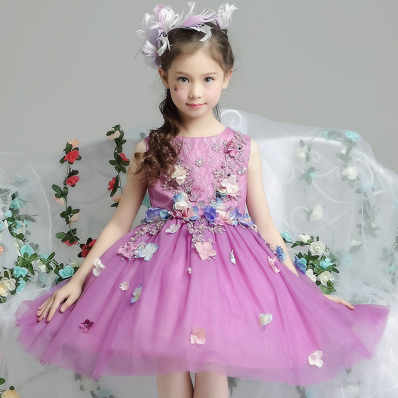花仙子女童连衣裙儿童走秀礼服贴花公主裙紫色蓬蓬裙2019新款夏在类目 童装/婴儿装/亲子装, 儿童礼服中 - 来自Buy2taobao.com提供专业的淘宝代购服务