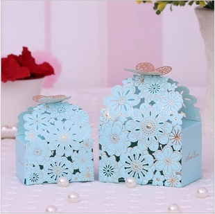 蒂芙尼喜糖盒韩式纸质婚庆，婚礼物盒方形，激光烫金镂空创意喜糖盒子