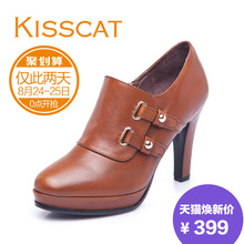 KISSCAT接吻猫牛皮K43526-06真皮深口防水台鞋通勤高跟女单鞋图片