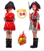 六一儿童节cos海盗装扮女孩俏丽红背心海盗服装化妆舞会女童