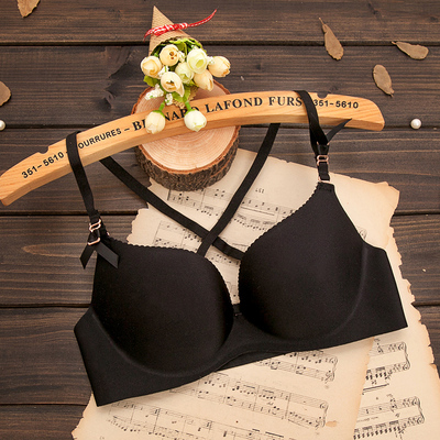 蝉慕交叉肩带美背文胸光面无痕一片式聚拢秋季