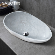 QC观博GABO大理石台上盆白色椭圆艺术盆洗脸面盆个性洗手盆10516