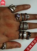 英国老银饰925银戒指，纯银指环宝石首饰装饰收藏品单枚价1真