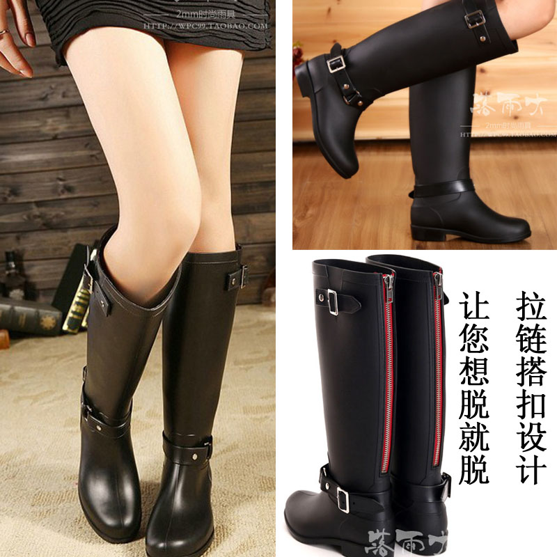 Tall canister boots Ladies cowboy knight Riding boots Rain shoes black Japan Korea Edition Buckle Show thin Heel Zipper bootin the Women's Shoes, Rain Boots category - from Buy2taobao.com to provide professional Taobao agent buy service