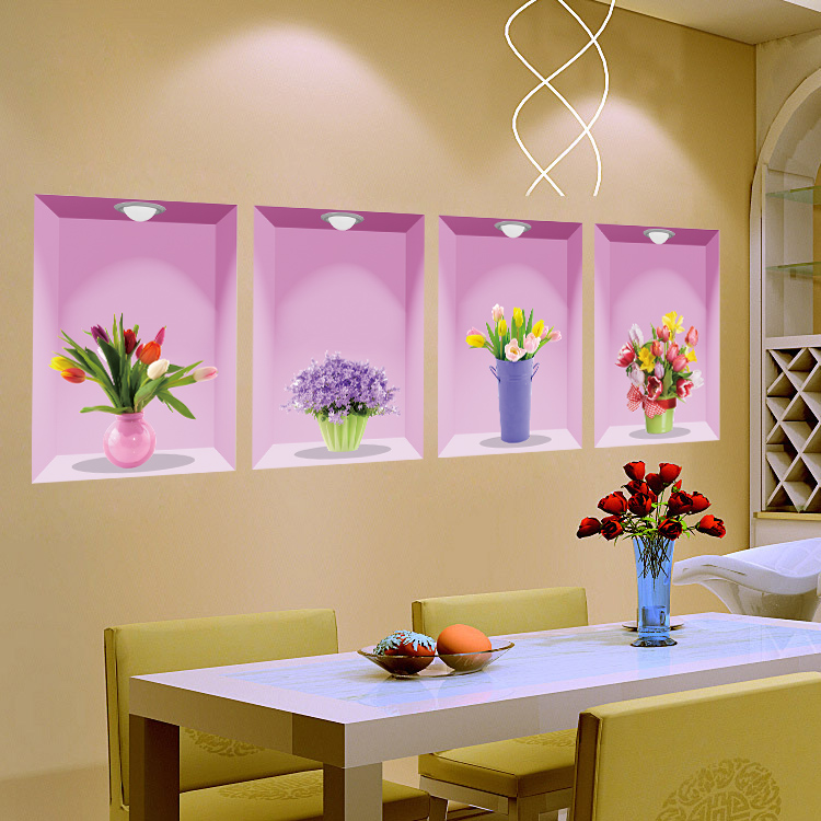 餐厅客厅卧室温馨墙面装饰花盆仿真3d立体自粘墙贴创意墙壁里花瓶
