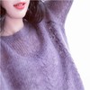 紫色马海毛毛衣女装外套头，宽松薄款欧货镂空短款网红长袖粉色