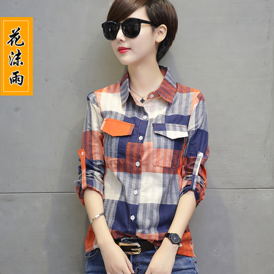 6新款女装韩范时尚修身大码格子衬衫女长袖休