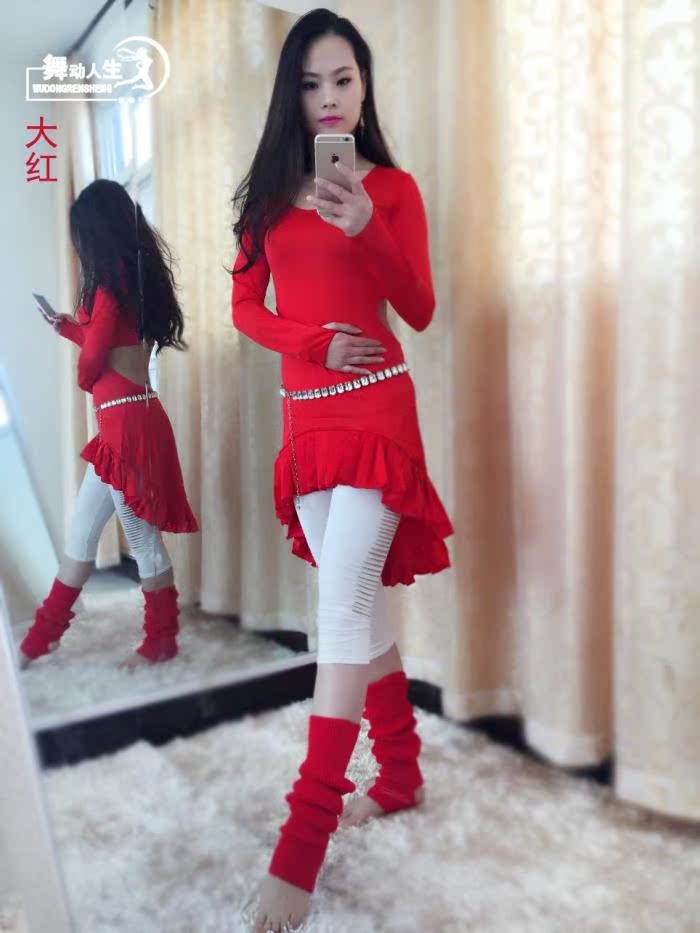 舞动人生 连体露腰肚皮舞练功服 不规则裙子新款大师范新款