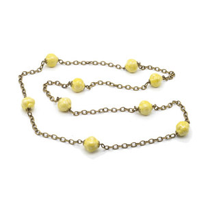 bossoir女式长款衬衣毛衣项链手工，制造黄色珍珠，釉陶瓷珠铁链