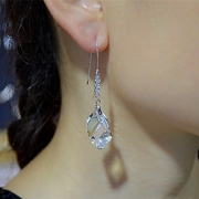 夏季水晶透明白色冰块耳环女长款气质时尚百搭925纯银大耳钩耳坠
