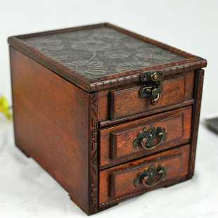  明清复古带镜木质古典首饰梳妆盒 仿古中式公主收纳盒