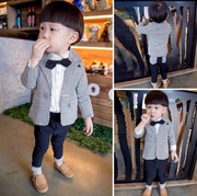 秋季男童儿童宝宝0-1-3-5岁2春秋，套装三件套韩版西装小西服外套潮