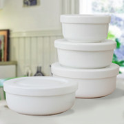 纯白韩式风格骨瓷保鲜碗加盖陶瓷碗带盖微波炉冷藏陶瓷碗套装
