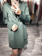 LULU高级女装定制 豆绿色水波纹面料羊绒大衣短款定制 女