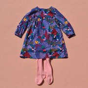 欧美原单童装女宝秋裙子宝蓝色花裙宝宝，长袖连衣裙0-2岁b015
