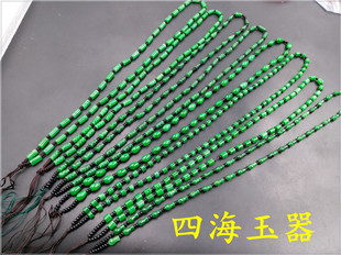 干青铁龙生翠玉竹节项链，绳干青翠玉链子，阳绿色翡翠挂绳珠链