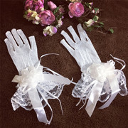 韩式新娘白色手套结婚婚纱，礼服短款蕾丝花朵，有指婚庆手套裙撑配饰