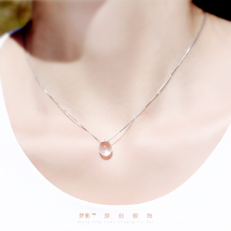 925银项链女日韩国简约眼泪水滴形天然白水晶