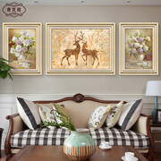 欧式客厅沙发背景墙装饰画免打孔花卉简约现代鹿壁画三联美式挂画