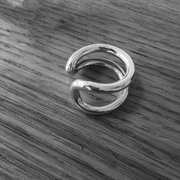 S925纯银指环女食指中指时尚个性独特双层加粗厚重重工开口戒指