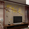 中式壁纸客厅影视墙，壁布银杏花鸟画装饰电视，背景墙壁画无纺布墙纸