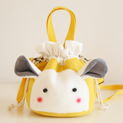 韩版卡通帆布斜挎水桶包女士，可爱兔子单肩包抽带束口手机包
