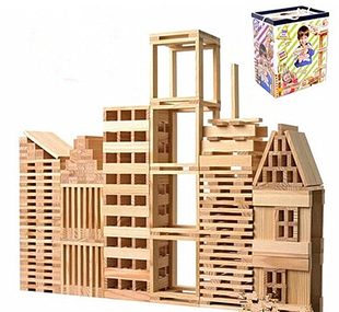 益智300片堆塔积木立体拼装益智力早教原木玩具3岁以上