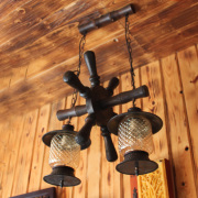 欧式铁艺地中海复古实木吊灯，美式乡村仿古餐厅，灯个性创意酒吧灯