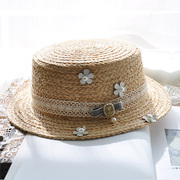 复古平沿小礼帽韩版女士夏季拉菲草帽草编，太阳防晒遮阳帽子沙滩帽