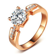 四爪微镶南非钻石玫瑰金白金(金白金，)黑卡优白1克拉莫桑石戒指(石戒指)结婚钻戒