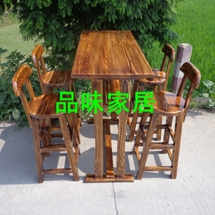 酒吧桌椅套件 碳化木桌椅 酒吧桌 酒吧凳 吧台凳 实木桌椅 餐桌椅