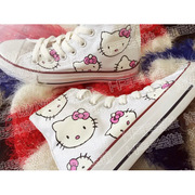 HP手绘定制涂鸦动漫日本可爱hello kitty凯蒂猫粉高帮帆布鞋彩绘