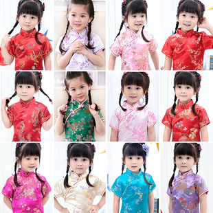 女童旗袍儿童连衣裙中国风中大童，唐装女孩洋气中式学生表演出礼服
