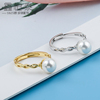 925纯银女戒指空托 DIY珍珠配手工制作黄金色戒托 镶嵌蜜蜡琥戒托