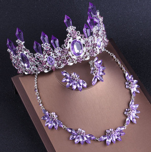 浪漫紫色系列高贵典范，新娘饰品水晶，柱项链耳环三件套