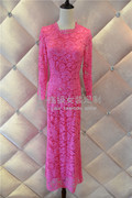 lulu高级女装定制亮粉色，名媛气质连衣裙奢华蕾丝面料私人订制