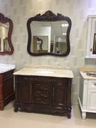 简欧式浴室柜仿古落地卫生间浴柜，美国红橡木实木镜柜组合洗手台盆
