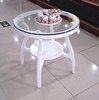 简约欧式时尚白色烤漆小茶几阳台卧室玻璃圆形双层实木接待小圆桌