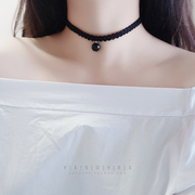 黑色脖子饰品纯银日，韩国简约choker项圈项链女锁骨，链蕾丝颈带颈链