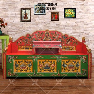 实木罗汉床藏式彩绘沙发床，法座床榻现代中式仿古家具，新古典(新古典)家具
