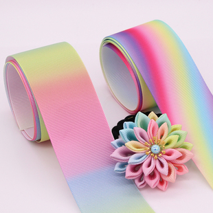 3.8cm彩虹渐变 印花织带 缎带绸带 彩带 蝴蝶结DIY卡通印刷罗纹带