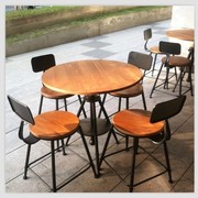 咖啡厅桌椅组合铁艺，奶茶店高脚椅子实木，复古圆桌吧台凳