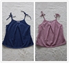 外贸日本品牌夏甜美女，深蓝色短款无袖纯棉，镂空宽松可调吊带衫背心