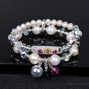 晶柜天然珍珠水晶手链女韩版简约个性大方多层彩色银饰百搭手串
