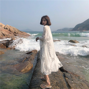 防晒衣夏季女装中长款韩版沙滩蕾丝海边度假空调开衫薄上衣潮
