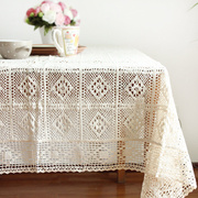 田园白色蕾丝棉线餐桌布北欧针织，镂空茶几布盖巾冰箱长方形盖布
