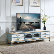 彩绘田园美式电视柜茶几组合简约地中海地柜储物欧式全实木电视柜