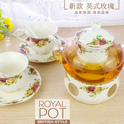 整套英式玫瑰花茶壶玻璃，茶具套装陶瓷过滤内胆，带加热底座泡茶壶