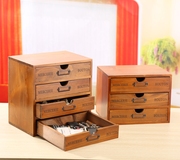 zakka实木办公桌面收纳盒，多抽屉杂物，整理小收纳柜纹身针分类收纳