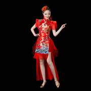 腰鼓服装中国风民族，打鼓舞蹈演出服水鼓舞扇子舞，现代开场舞女成人